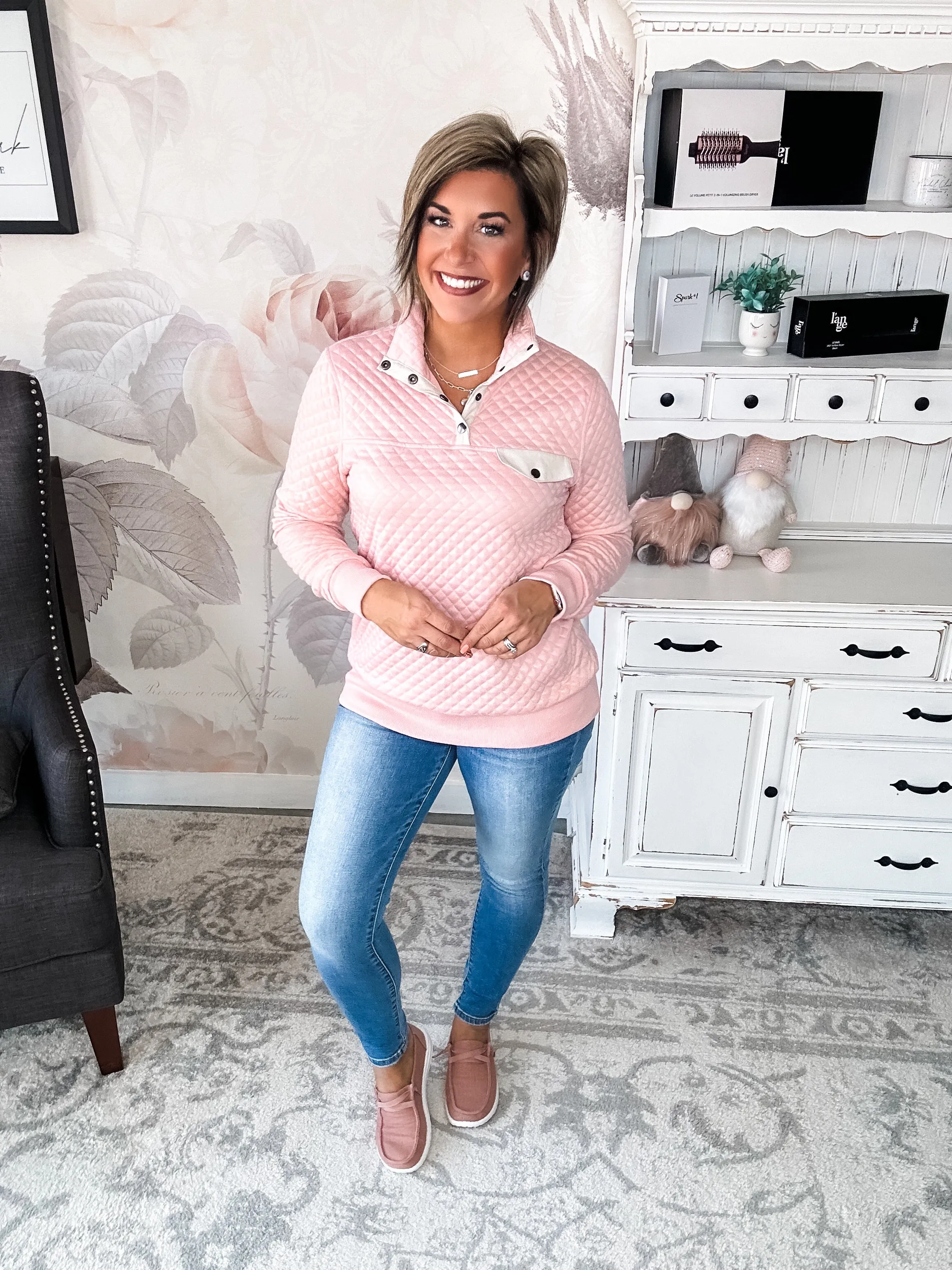 You're My Destiny Quilted Pullover - Blush